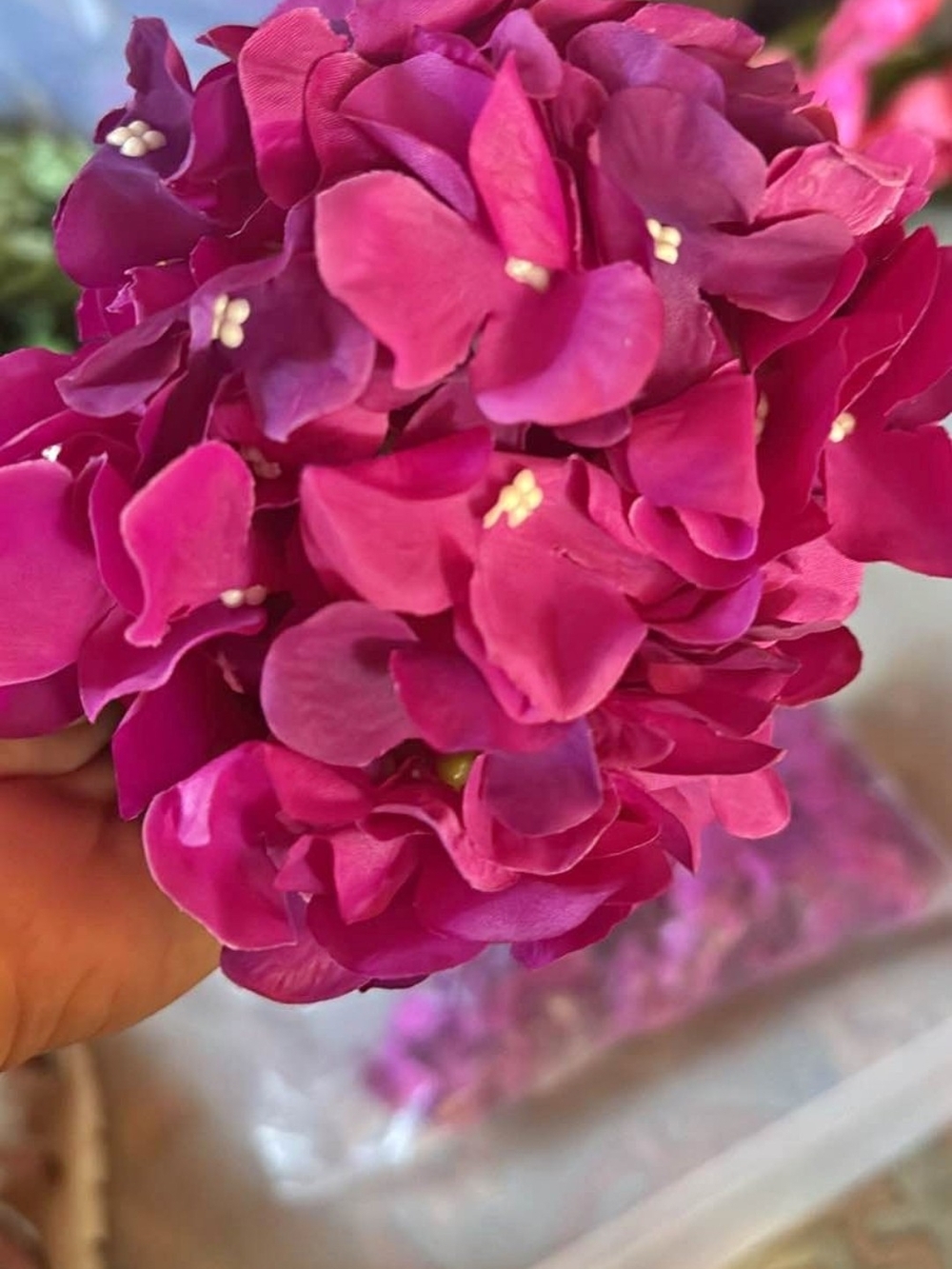 Faux Hydrangea Stem in Fuchsia
